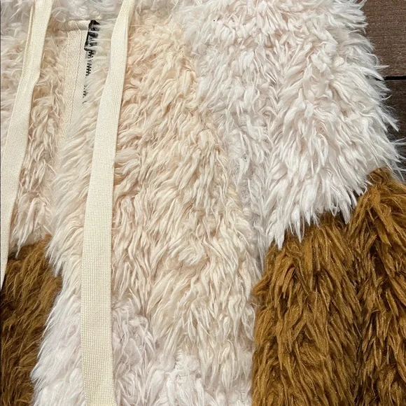 Free People Women's Be Mine Teddy Hooded Pullover Ivory Brown Checker Size Small - Picture 4 of 7